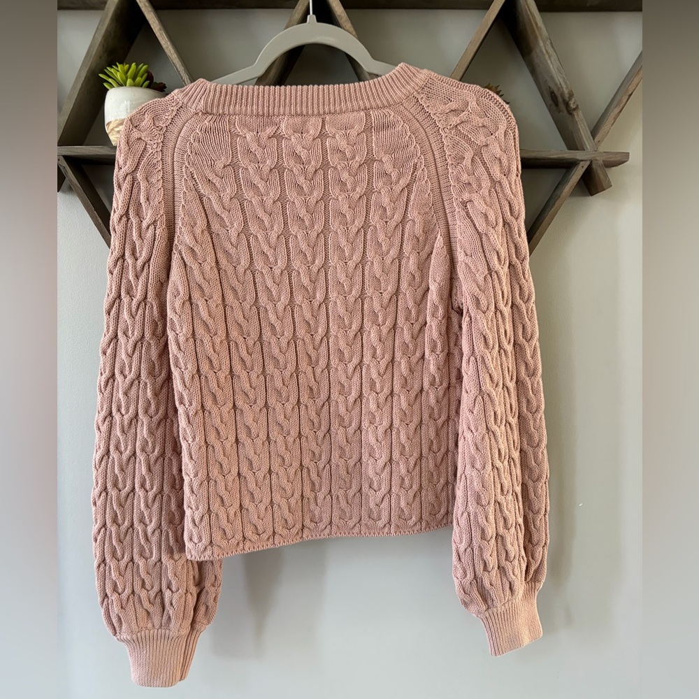 J.Crew Women’s Cropped Cable Knit balloon sleeve Sweater Dusty Pink size XS - Picture 4 of 5
